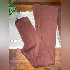 Zara Ribbed Knit Pants Small Brown Flare Lounge High Waisted Womens
